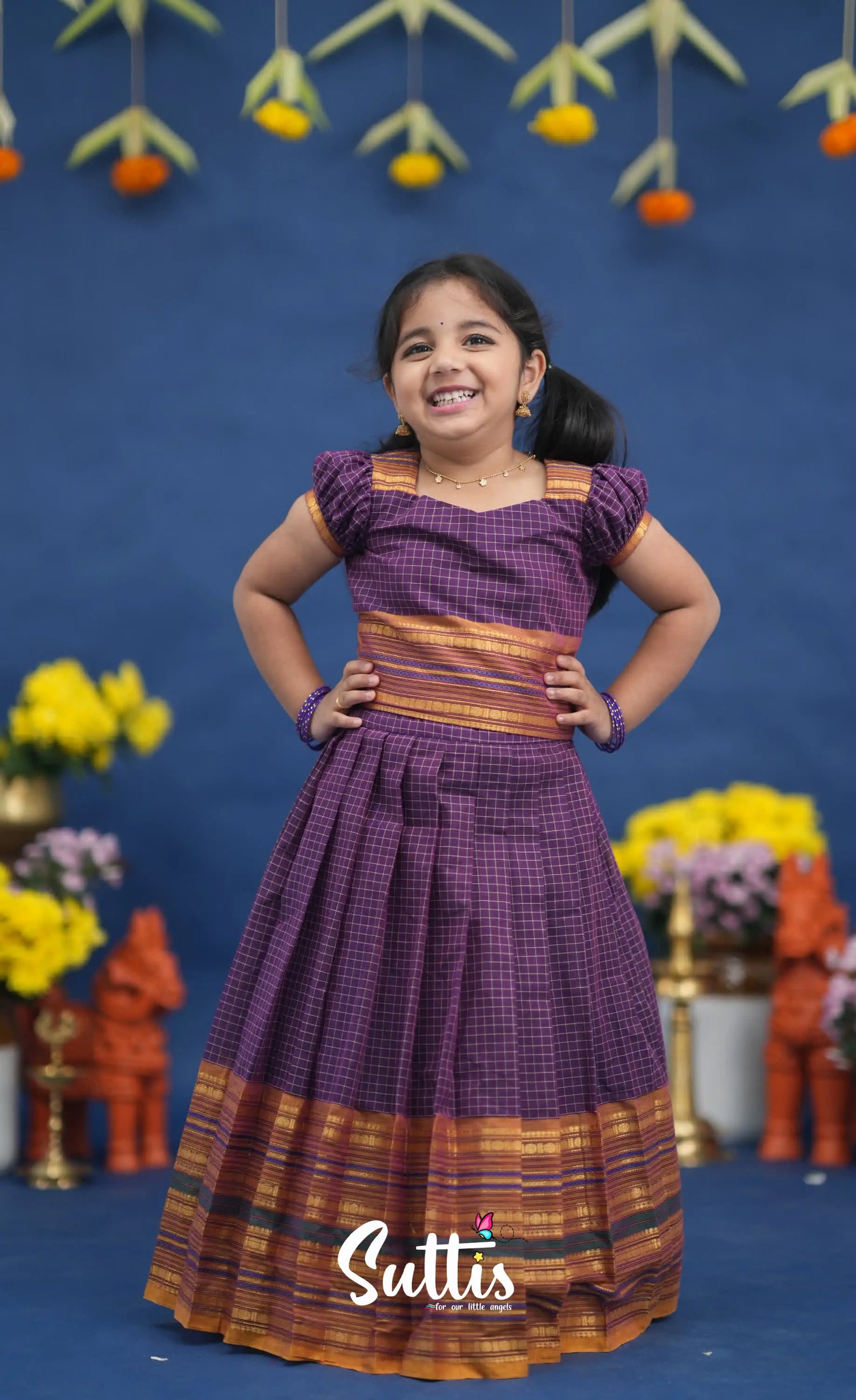 Zara Purple and Mustard Orange Crop Top and Skirt Kids-Suttis