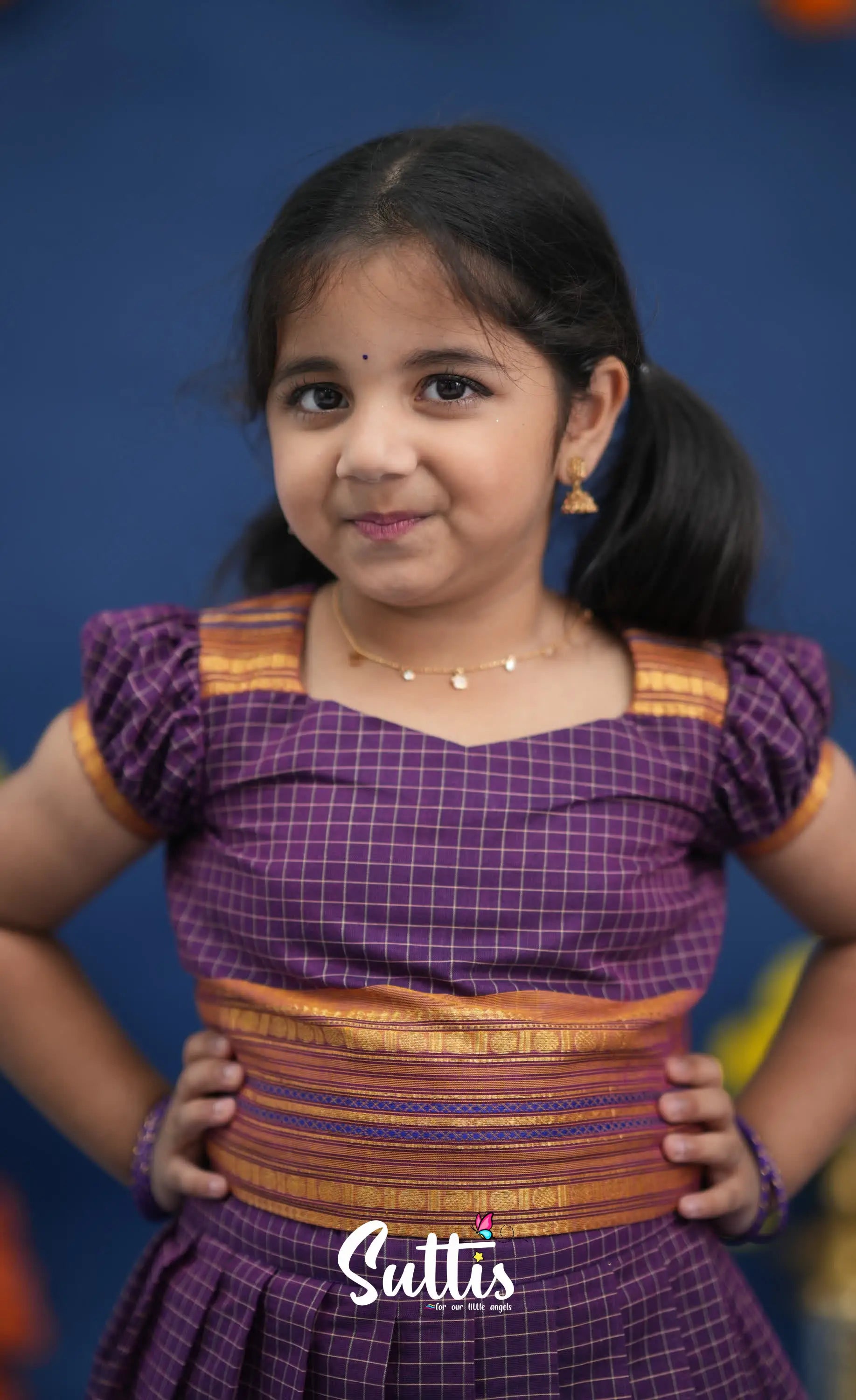 Zara Purple and Mustard Orange Crop Top and Skirt Kids-Suttis