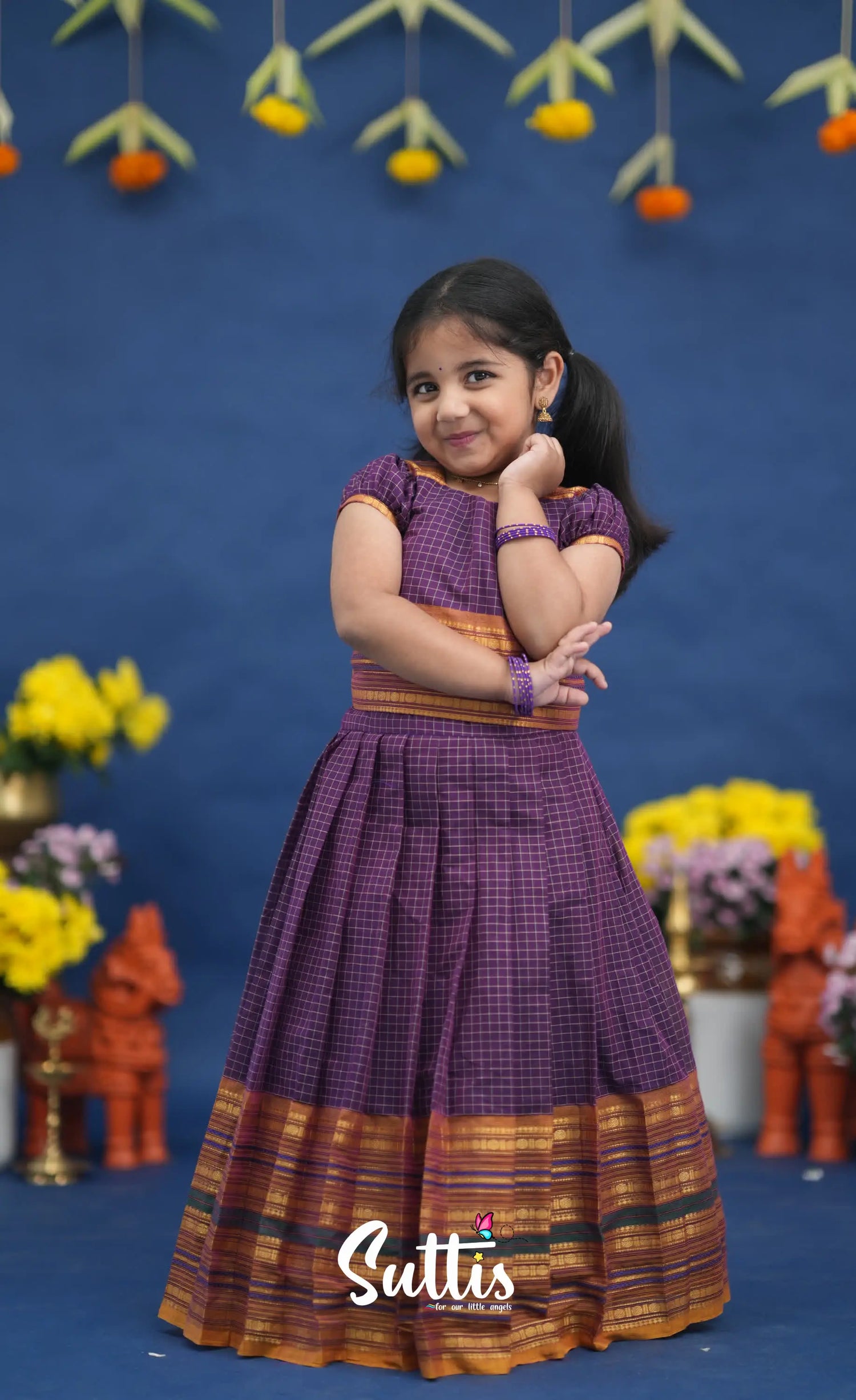 Zara Purple and Mustard Orange Crop Top and Skirt Kids-Suttis