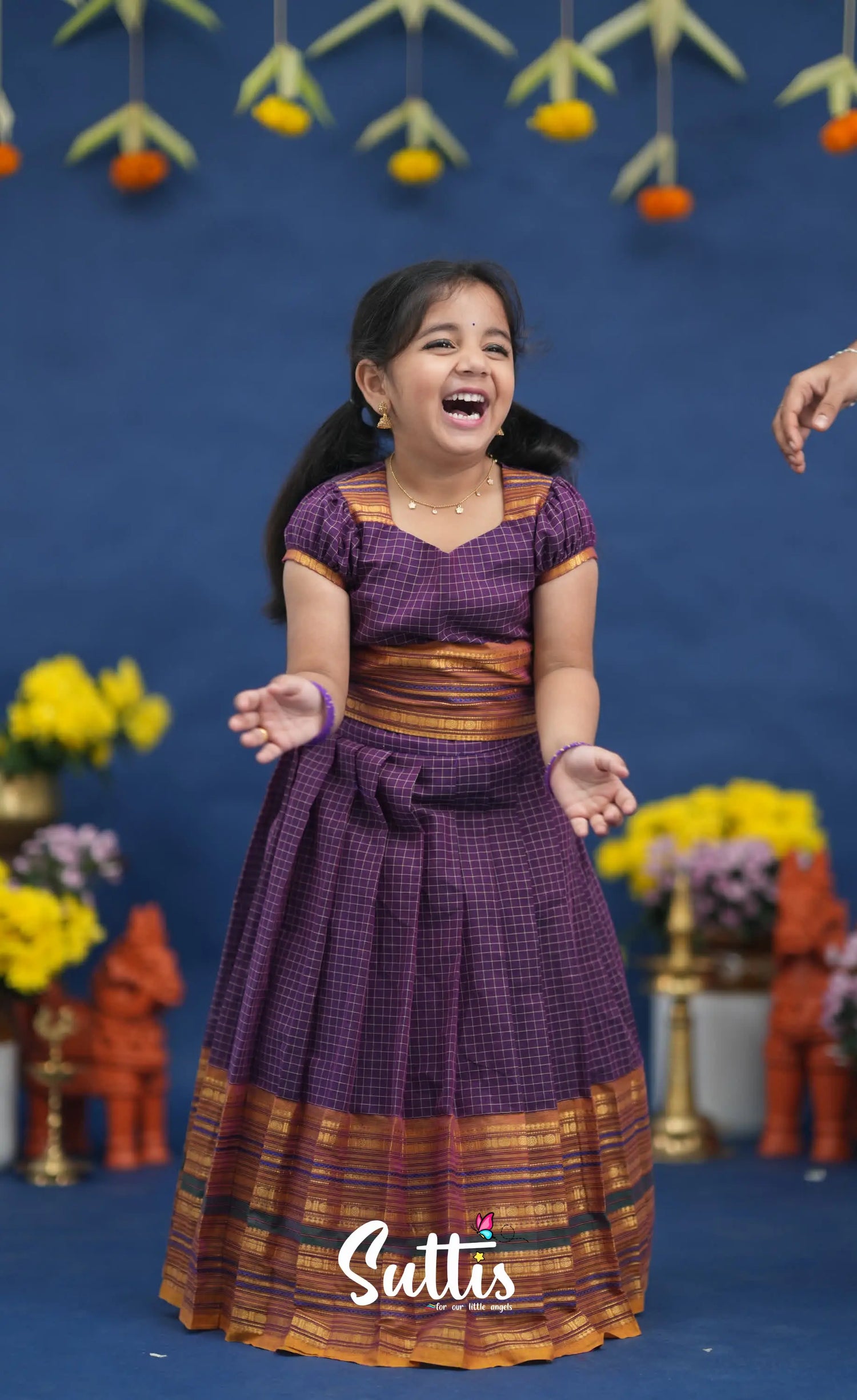 Zara Purple and Mustard Orange Crop Top and Skirt Kids-Suttis