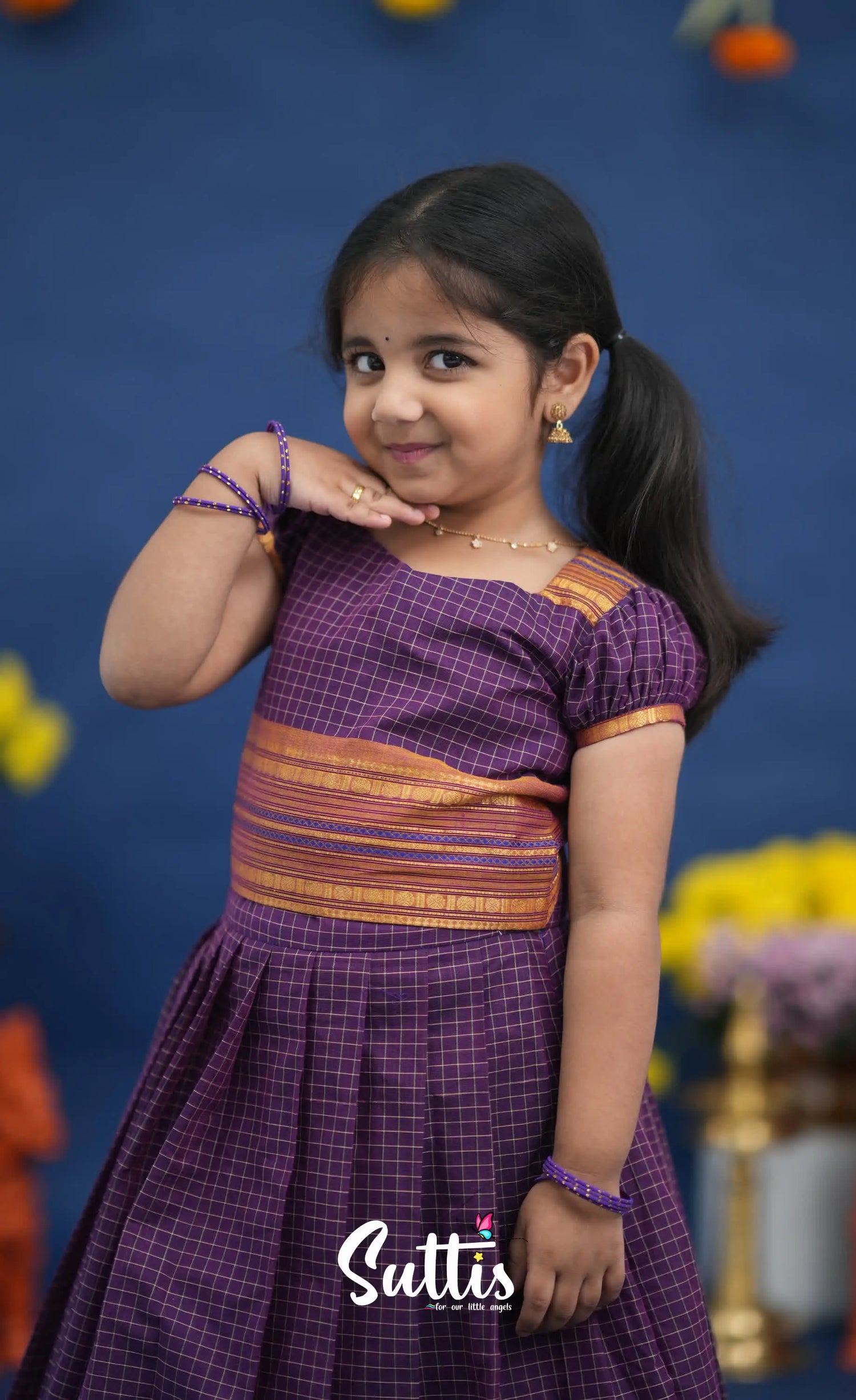 Zara Purple and Mustard Orange Crop Top and Skirt Kids-Suttis
