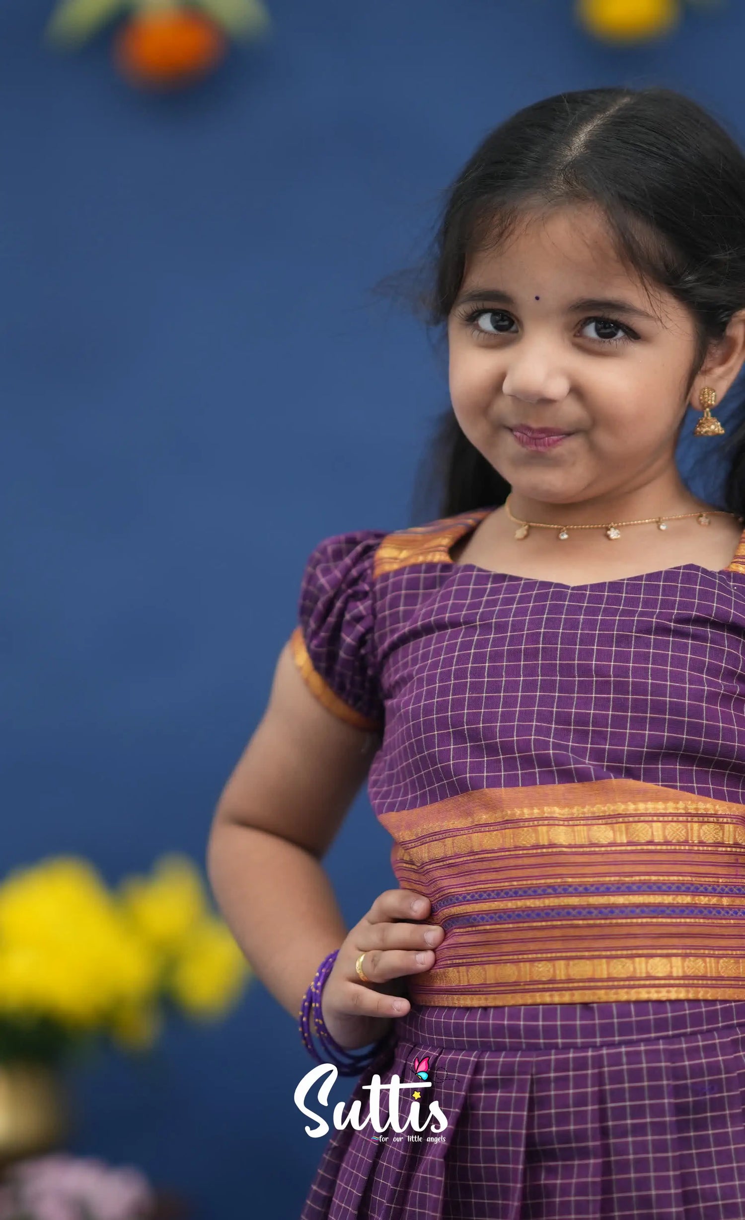 Zara Purple and Mustard Orange Crop Top and Skirt Kids-Suttis
