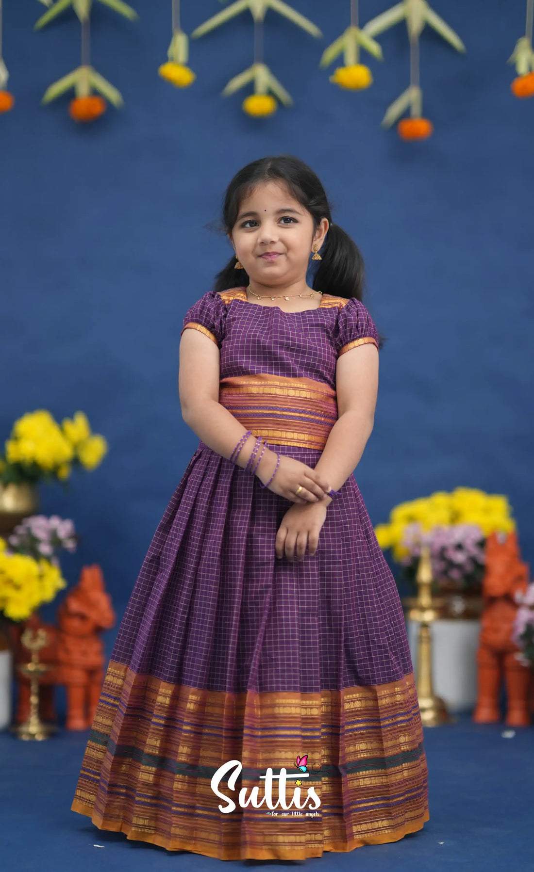 Zara Purple and Mustard Orange Crop Top and Skirt Kids-Suttis