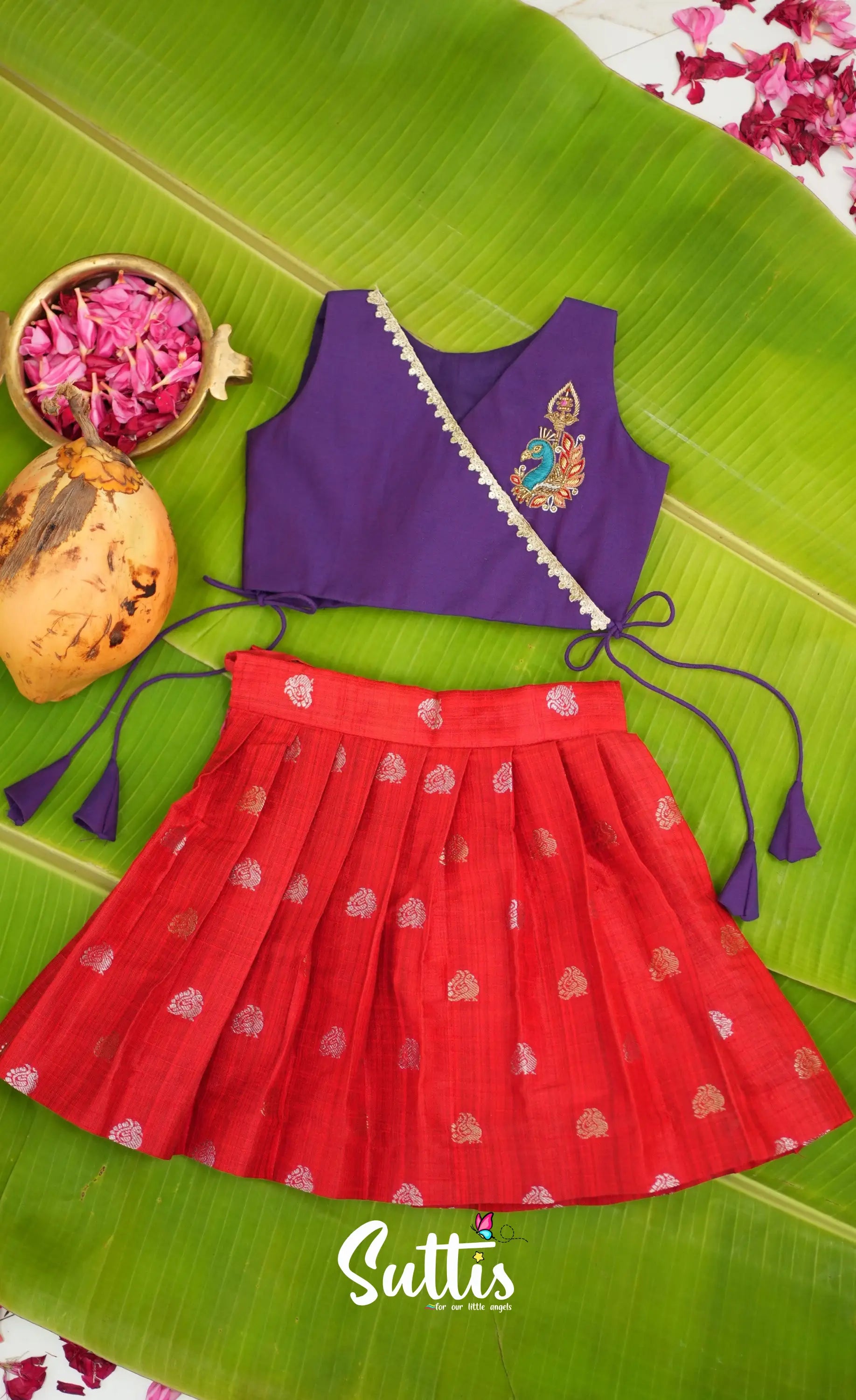 Zara - Purple and Red Crop Top and Skirt - Kids-Suttis