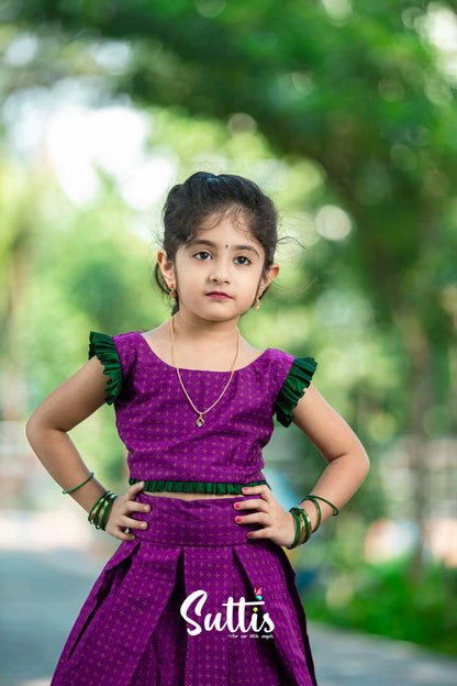 Zara - Purple Sico Silk Crop Top And Skirt Kids-Suttis