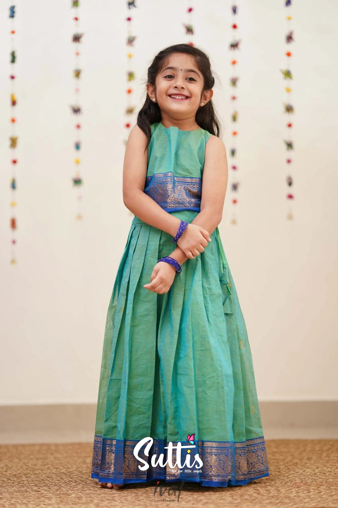 Zara - Sea Green And Blue Cotton Crop Top Skirt Kids-Suttis