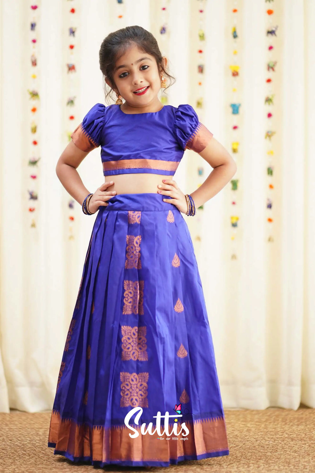 Zara - Violet Blue Semi Silk Crop Top And Skirt Kids-Suttis