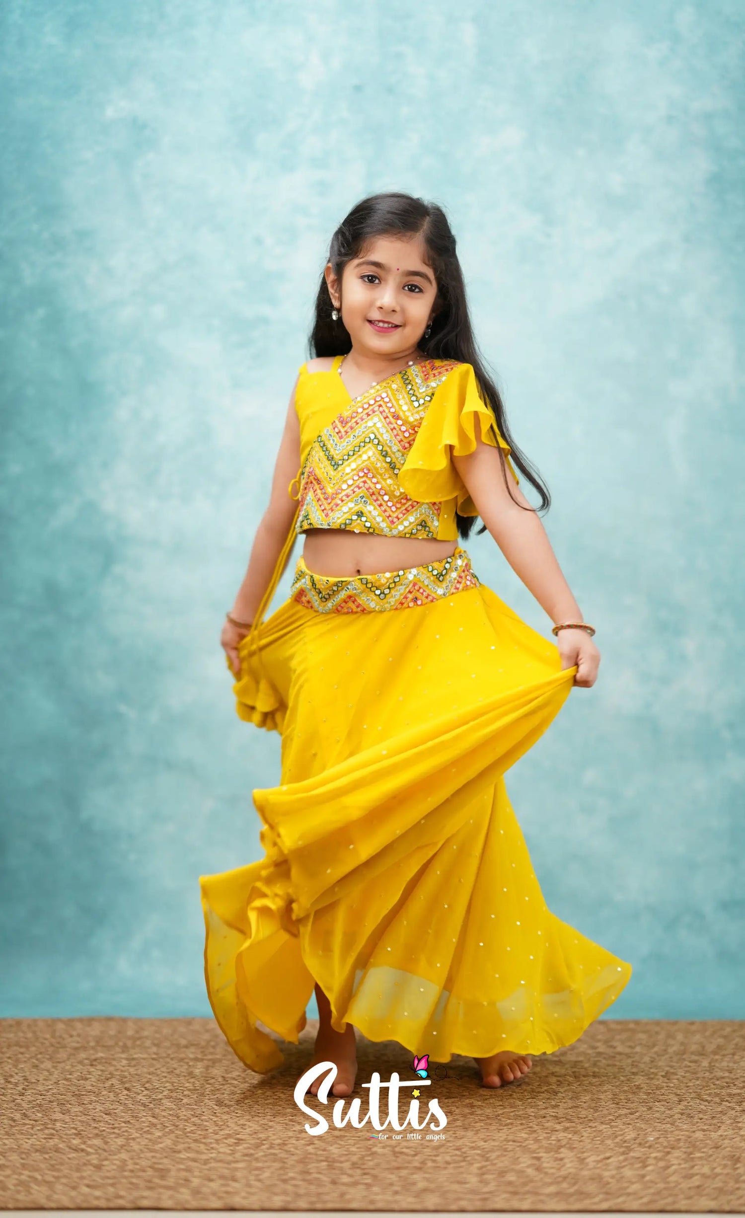 Zara - Yellow Crop Top And Skirt Kids-Suttis